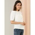 thumbnail image 4 of DARING DIVA Puff Shoulder Collarless Ruffle Blouse XS White, 4 of 6