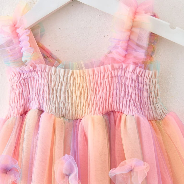 Hihipz Little Girls Dresses Sleeveless Tie Dye Rainbow Fairy Dress 3D  Butterfly Wing Mesh Dress Carnival Party Tutu Princess Gown - Walmart.com