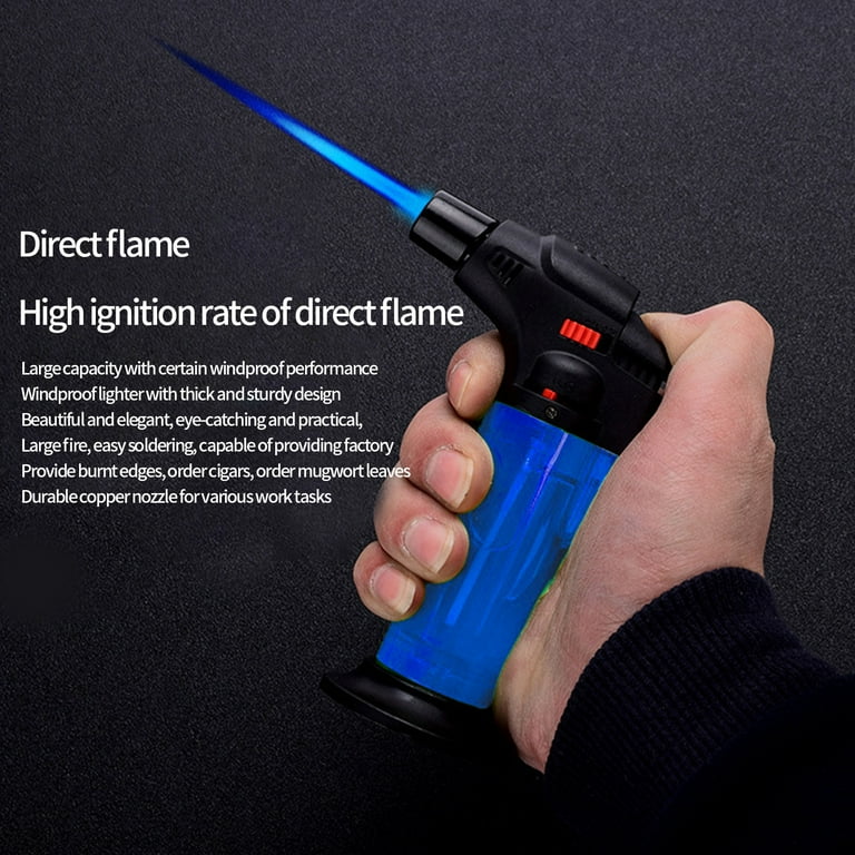 Butane Torch Lighter Windproof Single Jet With Cigar Cutter - Refillable Metal Lighter