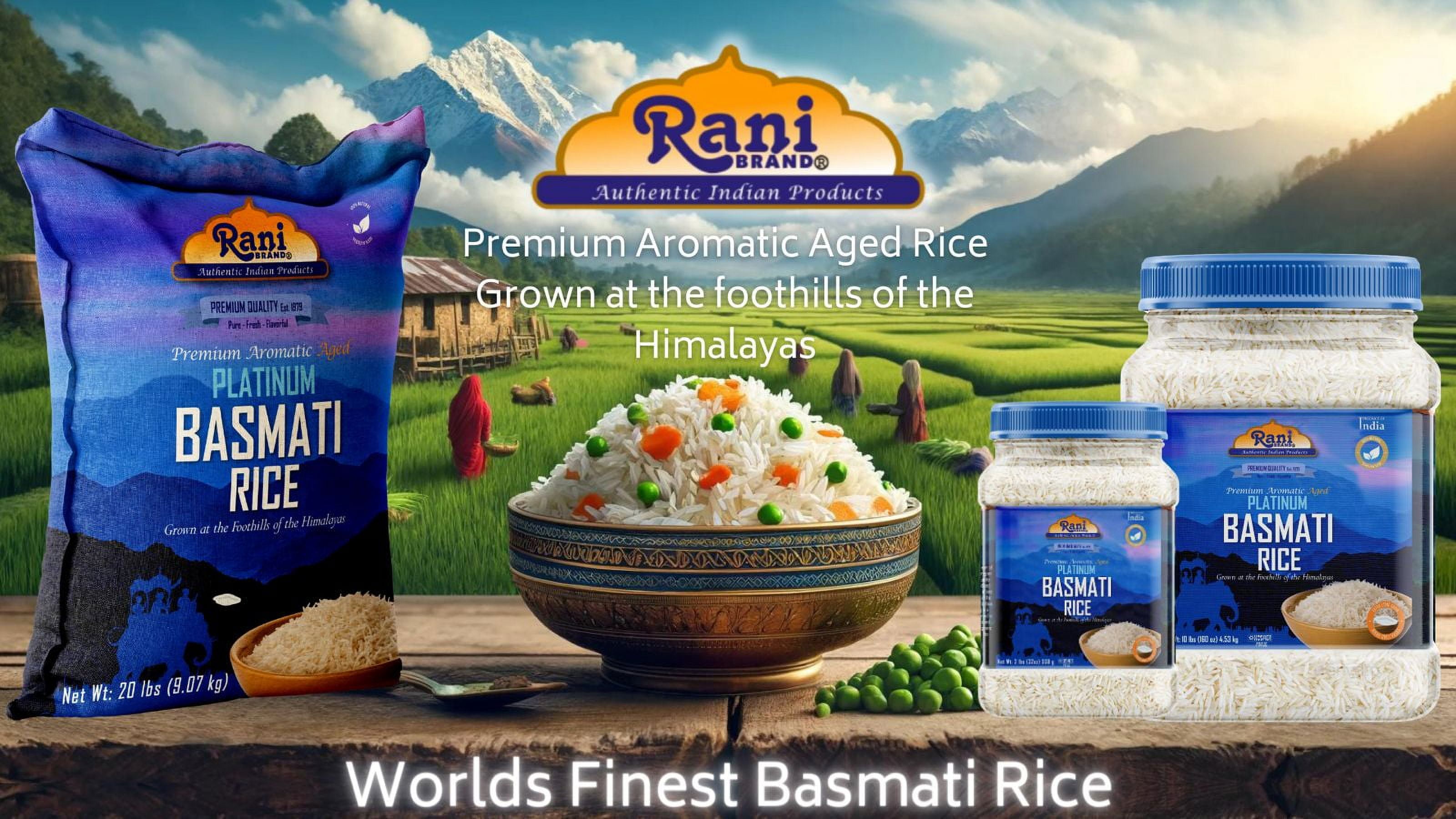 Rani Platinum White Basmati Rice Extra Long Aged 10-Pound Bag, 160oz (10lbs) 4.53kg ~ All Natural | Gluten Friendly | Vegan | Indian Origin | Kosher