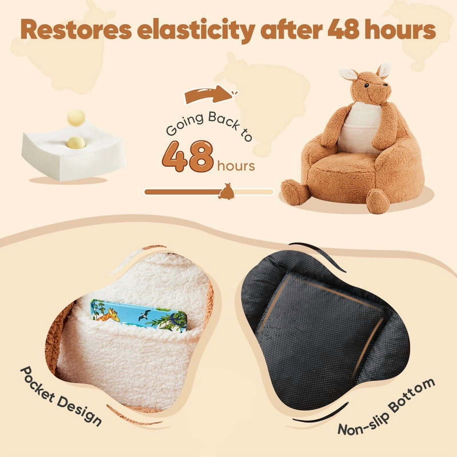 Gianna Kids Bean Bag Chair, 31 Inch Stuffed Toddler Couch with Faux Rabbit Fur Cover for Teens & Kids, Comfy Lazy Sofa Chair for Reader, Living Room, Bedroom, Brown