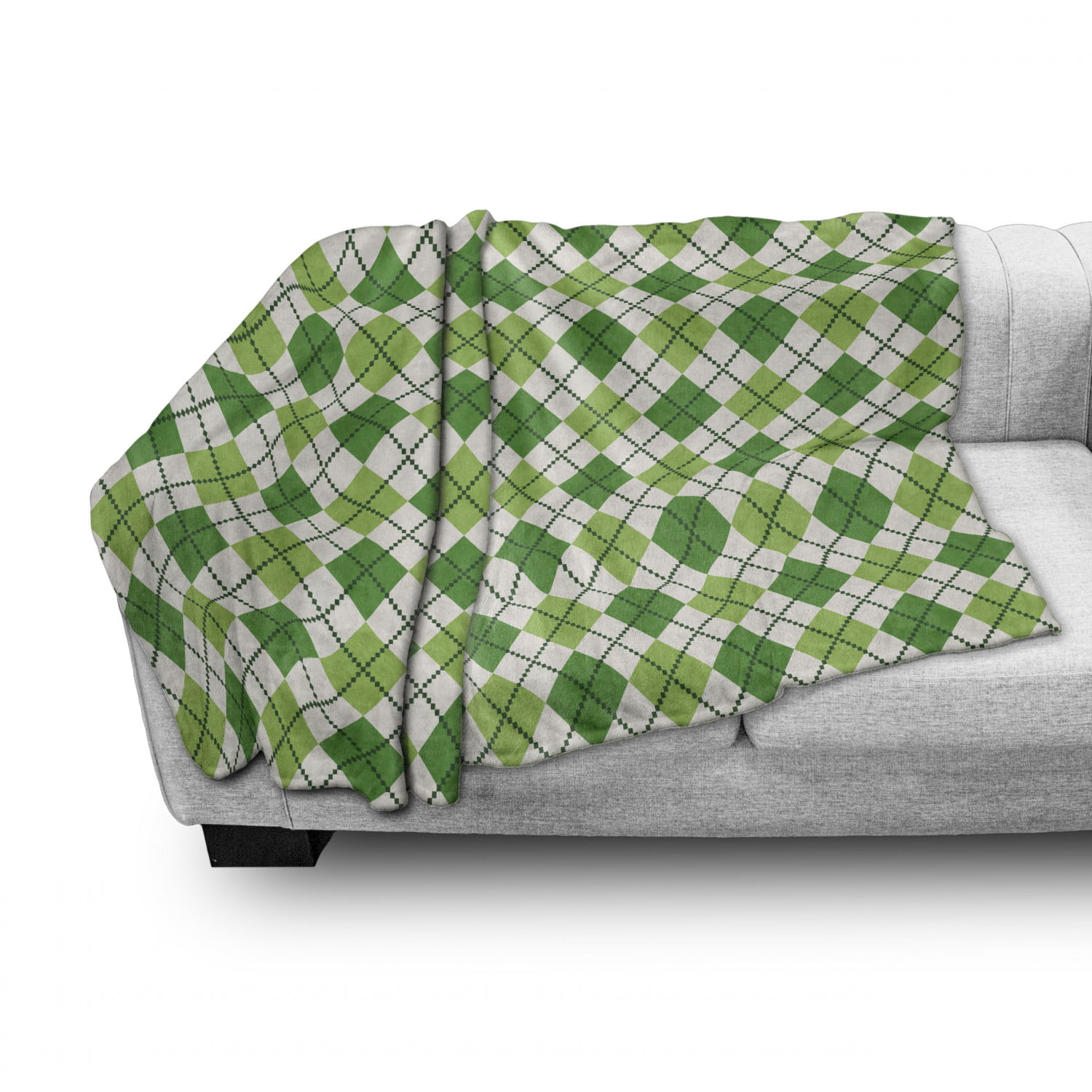 Irish Throw Blanket Classical Argyle Diamond Line Pattern with Crosswise Lines Old Fashioned Warm Microfiber All Season Blanket for Bed or Couch 50 x 30 inch Green Pale Green White 