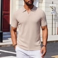 thumbnail image 2 of FRSASU Men's Ribbed Polo Shirts Short Sleeve V-Neck Slim Fit Polo Shirt Casual Summer Collared Golf Shirt Khaki, 2 of 5