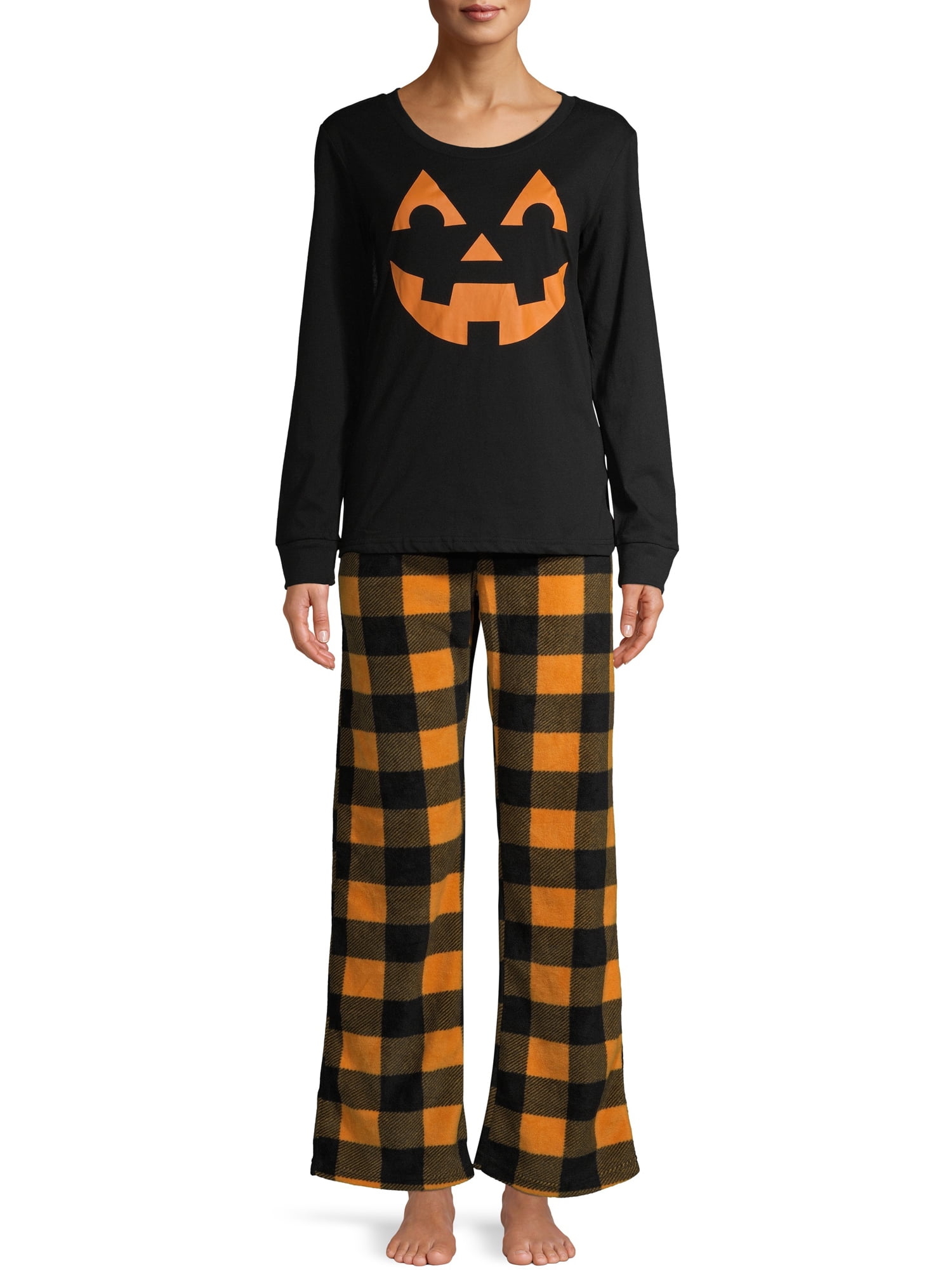 Matching Family Women's Halloween Pumpkin Buffalo Plaid 2Piece Pajamas