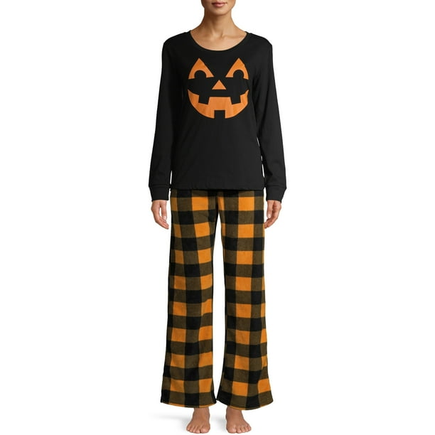 Matching Family Women's Halloween Pumpkin Buffalo Plaid 2Piece Pajamas