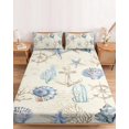 thumbnail image 2 of Twin XL Size Fitted Sheet Set - Nautical Coastal 2 Piece Bedding Sets 16" Deep Pocket Fitted Sheet with 1 Pillowcases, Vintage Beach Coral Starfish Shell Brushed Microfiber Hotel Luxury Bed Sheets, 2 of 9
