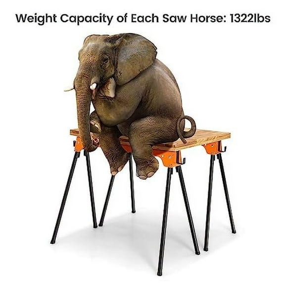 ERGOMASTER Saw Horses 2 Pack Folding, with 2x4 Detachable Support Arm, 1322 Lbs Weight Capacity of Per Sawhorse, Lightweight Portable Collapsible Saw Horses Heavy Duty for Woodworking, DIY