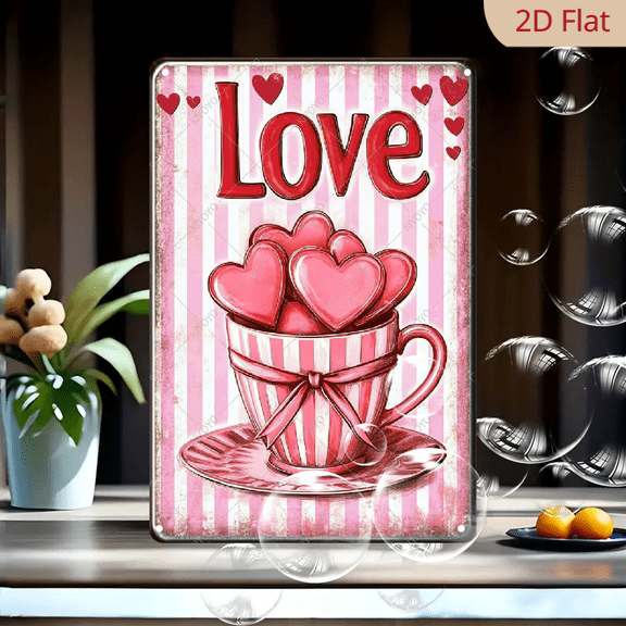 Valentine's Day Tin Sign Coffee I Love You Vintage Tin Sign Heart Metal Wall Art for Cafes Pubs Shop Wall Decorative 12x8 Inch