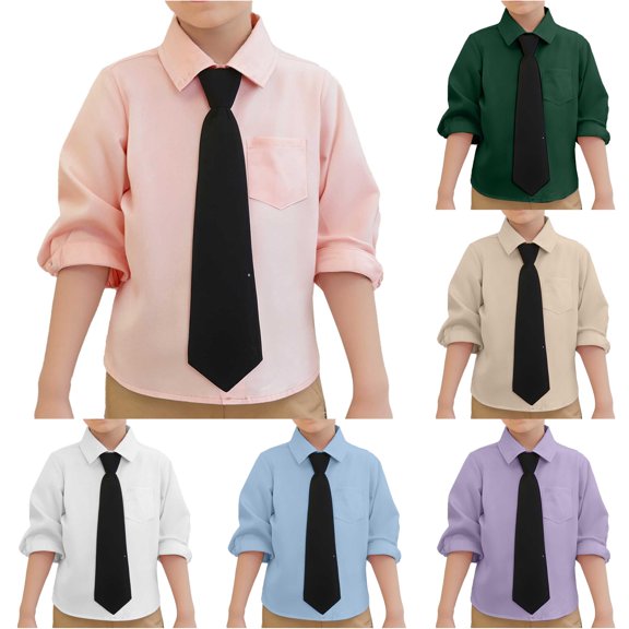 Gyujnb Lapel Long Sleeve Pocket Dress Shirt School Uniform Formal Daily Wear (Toddler to Big Boys),5-6 Years