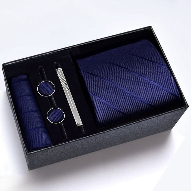 Cajas de regalo Corbata para hombre Bufanda cuadrada Gemelos Clip de corbata Conjunto de cinco piezas Negocios formales Rayas azules