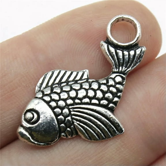 HOOUN 140 Pcs Antique Silver Fish Charms Pendant 32x19MM C12132