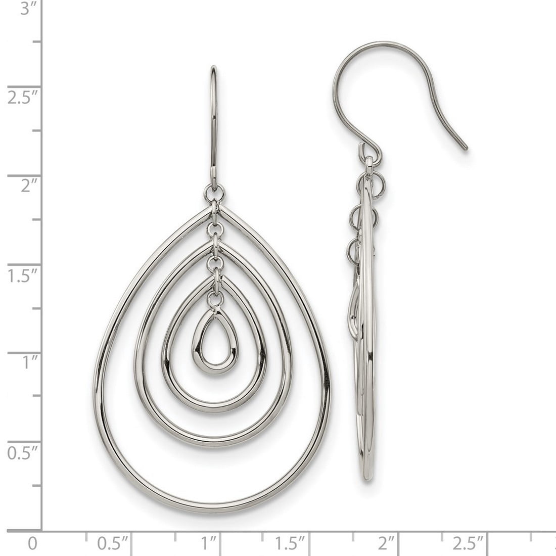 Stainless Steel Polished Dangle Shepherd Hook Earrings 56.4x30.25mm Wide Dangle Earring for Women