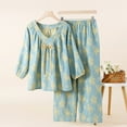 thumbnail image 2 of VISALY Women Pajama Sets Cotton Linen Sleepwear V Neck Pullover 3/4 Sleeve Length Blouses Loose Elastic Waist Pants Fall Pajamas Comfy Loungewear Green L, 2 of 3