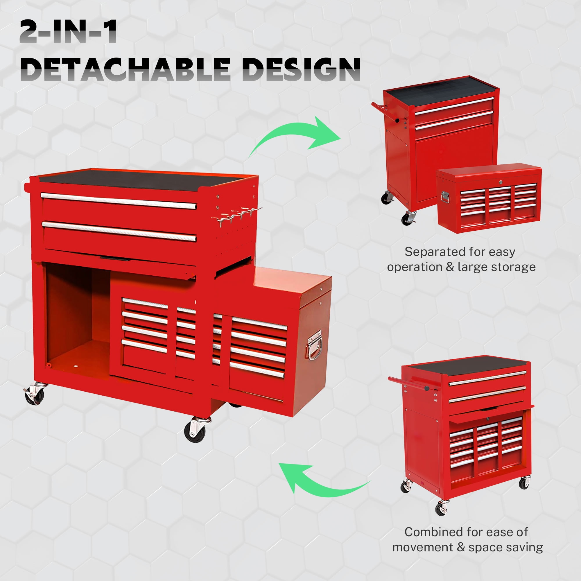 Tool Chest, Metal Tool On Wheels With Drawers, Pegboard