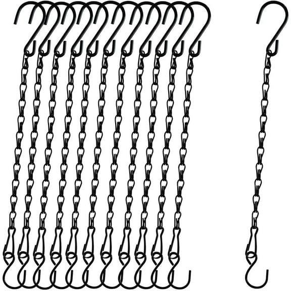 11 Inch Black Hanging Chain (12PCS) , Heavy Duty Plant Hangers for Outdoor & Indoor Use - Hanging Basket Chain Kit with Hooks for Bird Feeders, Wind Chimes, Porch Decor, Planters, and Flower Pots