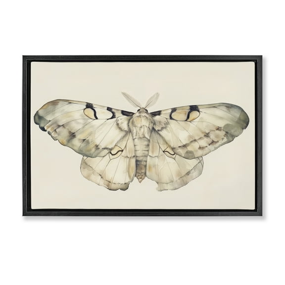 Stupell Industries Dusty Beige Moth Animals Painting Black Floater Framed Canvas Art Print Wall Art, 25 x 17