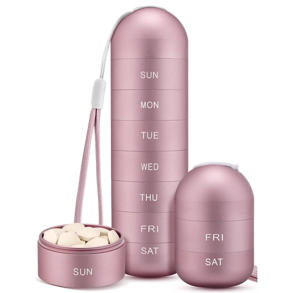 Macova Metal Moisture Proof Weekly Pill Organizer, Stackable Aluminum Alloy BPA Free Travel Hiking 7 Day Pill Box Case Waterproof and Large Compartment to Hold Pills, Vitamins, Fish Oil, Supplements