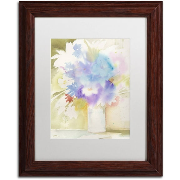 Trademark Fine Art 'Bouquet Blues' Canvas Art by Sheila Golden, White Matte, Wood Frame