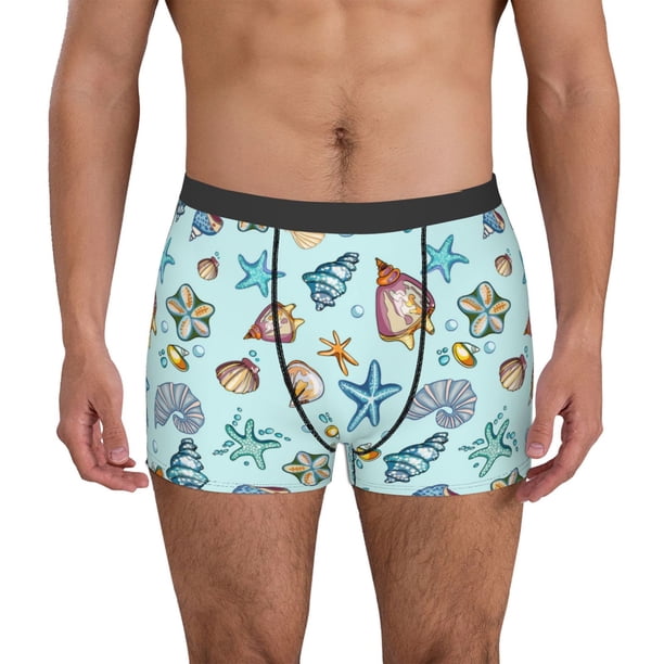 Balery Sea Shells 2 Calzoncillos bóxer para hombre, ropa interior de algodón suave y transpirable con cinturilla de nailon-Large