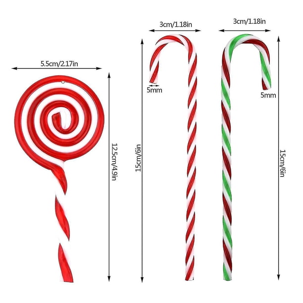 Adorno de piruleta de bastón de caramelo de plástico JanHm 30 piezas decoración colgante para árbol de Navidad rojo blanco y verde