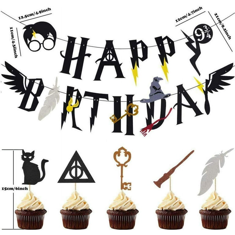 BUZIFU Happy Birthday Banner Cake Decorations and Cupcake Topper Harry  Potter Magic Party Garland Wizard Birthday Party Decorations Halloween  Party Supplies Decoration for Adults Kids Boys and Girls 