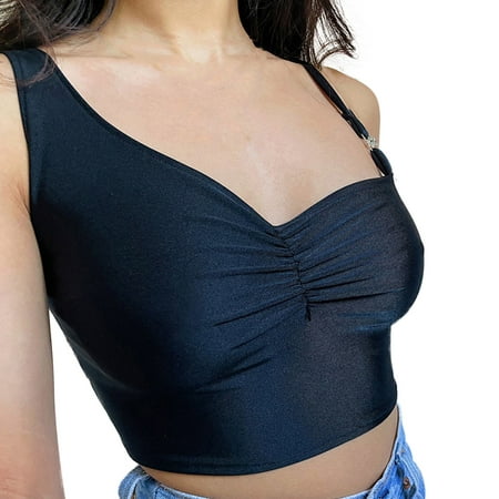 

ZHAGHMIN One Shoulder Sports Bra Solid Sling Vest Women S Pleated Color Irregular Neckline Women S Tanks & Camis 4Xl Tops For Women Plus Size Cute Summer Tops 3X Workout Tops For Women 42B Camisole