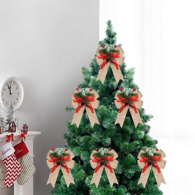 Set de 6 Lazos de Terciopelo para Decoración Navideña Del Árbol | Material: Plástico | Color: B | 15 X 13 Cm | Decoraciones Navideñas