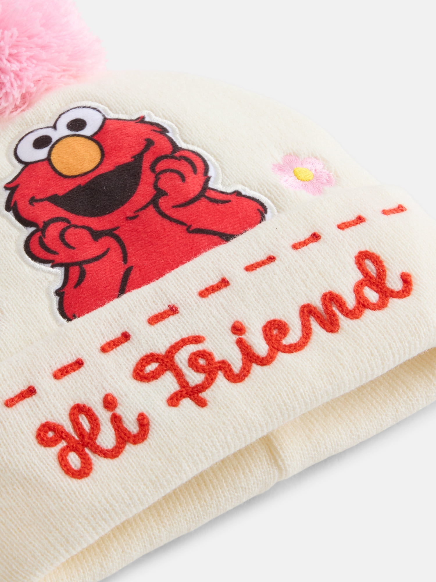 Elmo Toddler Girls Pom Beanie and Mittens Set, 2 Piece