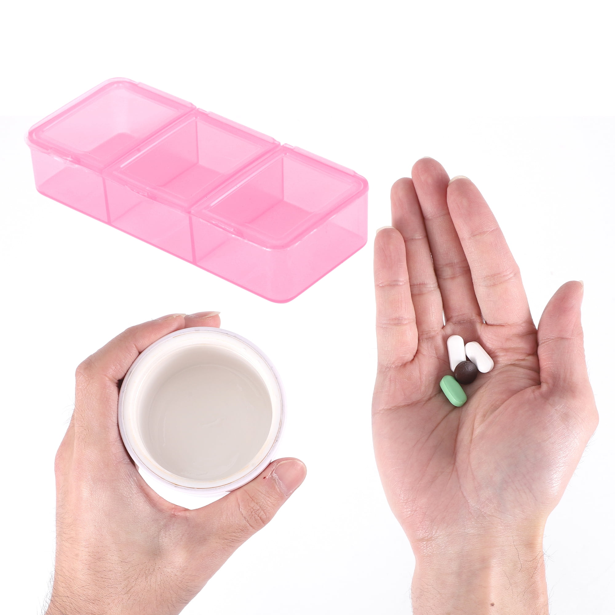 Unique Bargains Useful Durable 3 Compartment Pill Case for Travel 1 Pc Pink