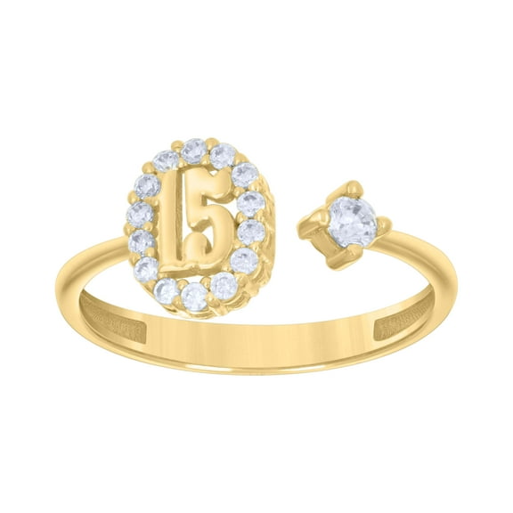 10kt Real Yellow Gold Womens Cubic-Zirconia Sweet 15 Quinceanera Ring