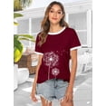 thumbnail image 3 of ZXSXSY Women Dandelion Floral Print Color Block Round Neck Short Sleeve Top, 3 of 6