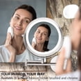 thumbnail image 4 of OVENTE Wall Mounted Lighted Makeup Mirror, 9" Double Sided 1X/10X Magnifying Vanity Mirror for Bathroom with LED Lights, Cordless, 360° Rotation and 13" Extendable Arm, Nickel Brushed MFW85BR1X10X, 4 of 12