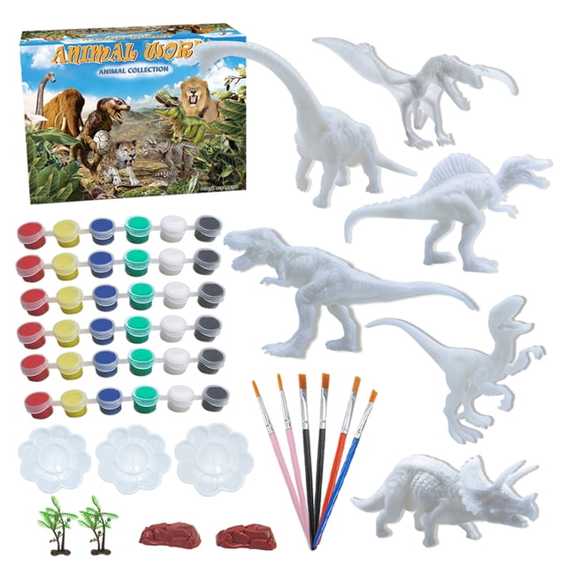 55pcs DIY Painting Kit Dinosaurs Coloring set 36 Bright Colors Art and Craft Supplies for Craft Activity