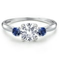 thumbnail image 3 of Gem Stone King 10K White Gold White Created Sapphire and Blue Created Sapphire 3-Stone Ring for Women | 1.28 Cttw | Round 6MM | Gemstone September Birthstone | Size 7, 3 of 6