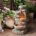 thumbnail image 3 of Teamson Home Cascading Stacked Stones Patio Water Fountain, Warm LED Light with Adjustable Flow & Electric Pump, Gray, 3 of 11