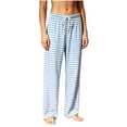 thumbnail image 3 of Women's Pajama Pants Striped Straight Leg Loungewear Drawstring High Waist Casual Pants Lightweight Soft Daily Wear, 3 of 6