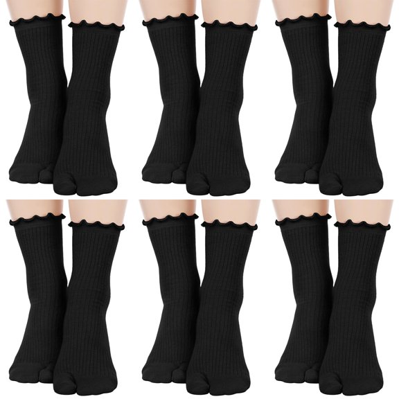 Eryueer 6 Pairs Tabi Socks Women Split Toe Flip Flop Frilly Socks Cotton Japanese Sandal Slipper for Men Women Unisex