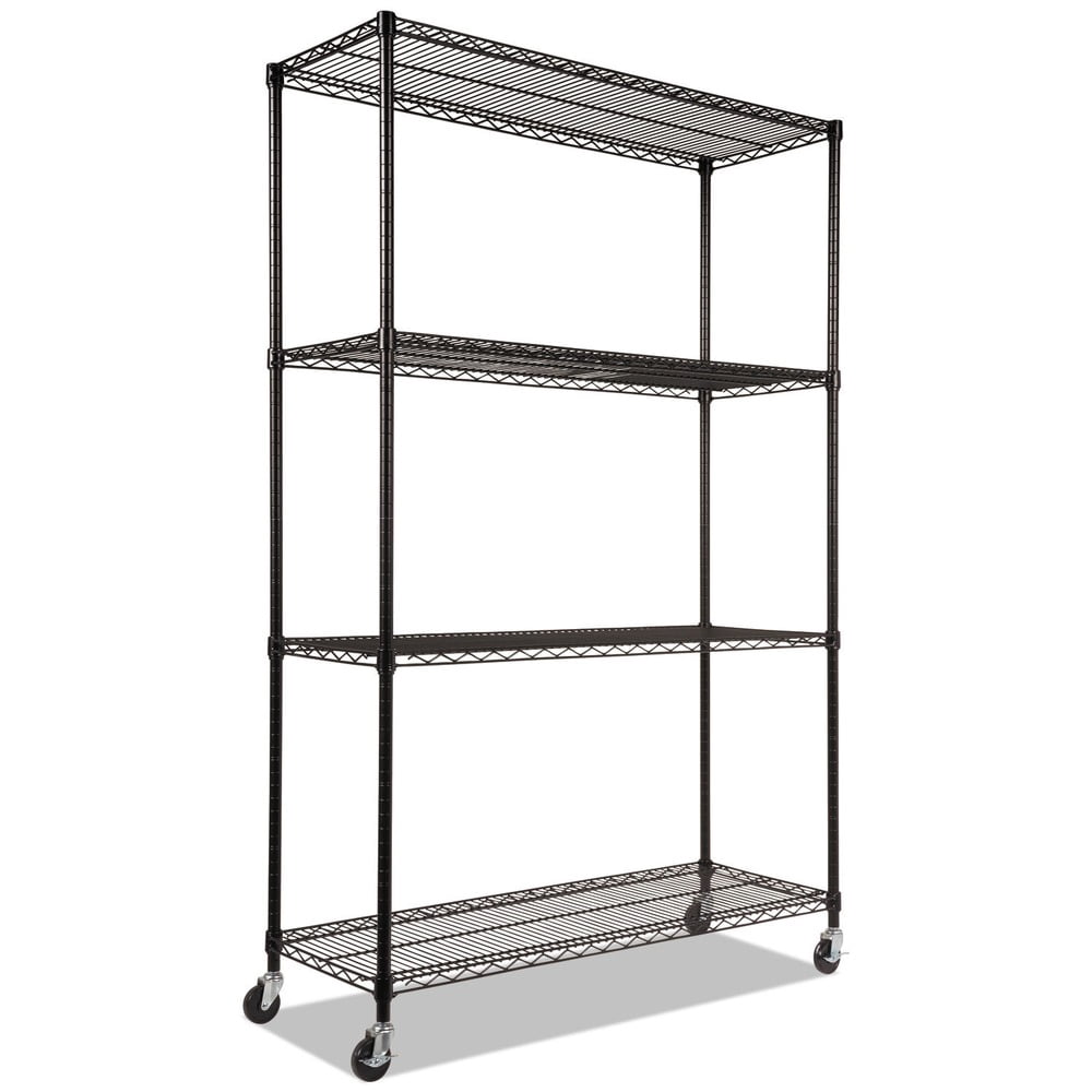 Alera Complete Wire Shelving Unit with Casters, Four-Shelf, 48" x 18" x 72", Black