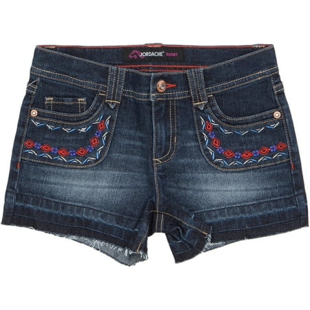 Jordache Girls' Denim Frayed Hem Denim Shorts with Embroidery - Walmart.com