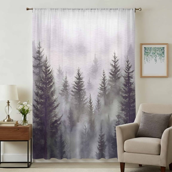 Green Forest Sheer Curtains 96 Inches Long, Vintage Rustic Pine Trees Nature Landscape Light Filering Curtains, Privacy Drapes Simi Floor to Veiling Curtain for Living Room Bedroom Window Treatment