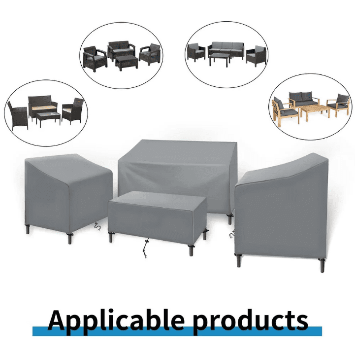 STARTWO Heavy Duty Waterproof 4-Piece Patio Furniture Covers, Windproof Outdoor Chair & Sofa Protector with Buckle Straps for Rattan Sets, Grey