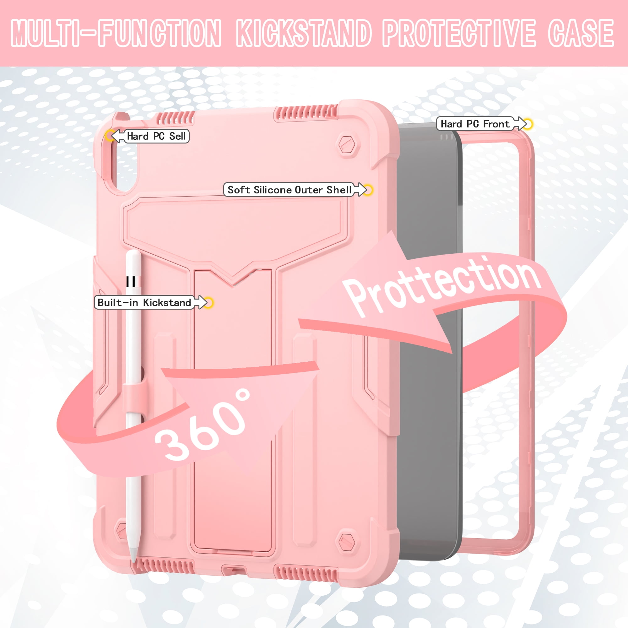 Tarise for iPad 10th Generation Case with Pencil Holder & Kickstand, Shockproof Drop Proof Kids Friendly Rugged Full Body Protective Case Cover for Apple iPad 10.9 Inch 10th Gen 2022, Rosegold
