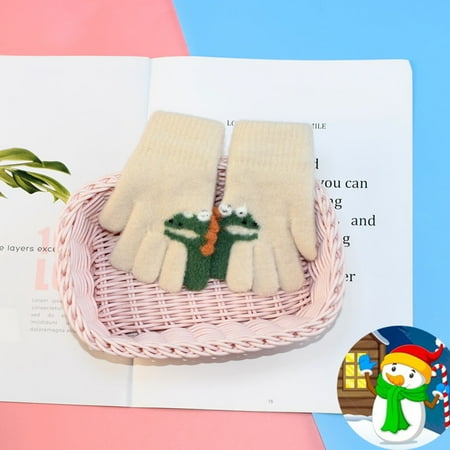 

Mackneog Children s Winter Knit Half Finger Flip Cover Cute Dinosaur Print Gloves，Gift on Clearance