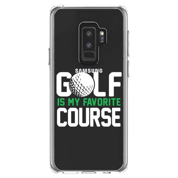 DistinctInk Clear Shockproof Hybrid Case for Samsung Galaxy S9  PLUS (6.2" Screen) - TPU Bumper Acrylic Back Tempered Glass Screen Protector - Golf Is MY Favorite Course