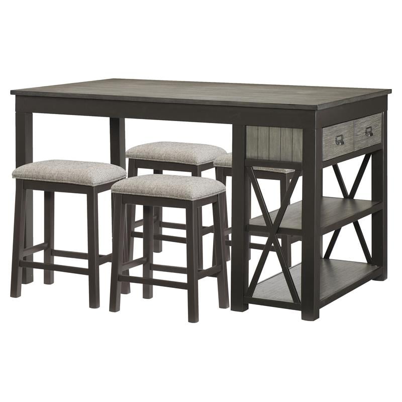 Lexicon Elias 5 Piece 2 Drawers Wood Counter Height Dining Set In Gray Black Com Lexicon Elias 5 Piece 2 Drawers Wood, Black Wood Counter Height Table And Chairs