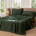 thumbnail image 2 of MooMee Flat Sheet Only 100% Washed Cotton Linen Like Textured Breathable Lightweight (Forest Green, King 108" x 102"), 2 of 5