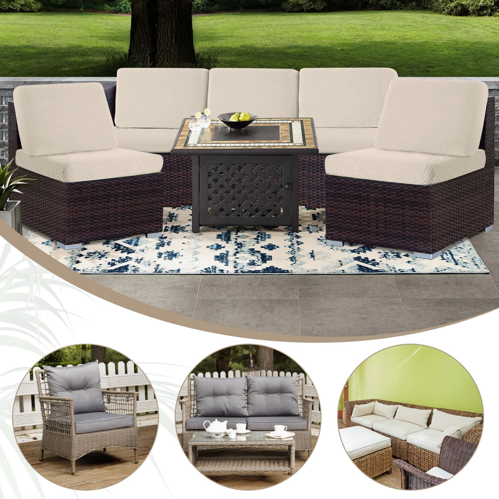 Outdoor Waterproof Couch Cushion Covers, Stretch Individual Patio Chair Cushion Outdoor Seat Cushion Pad
