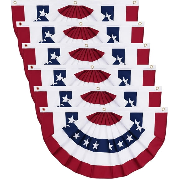 1.5x3 Ft American Flag Bunting Flags Outdoor, 6 Pack Patriotic Bunting Outdoor Red White and Blue Bunting, USA Pleated Fan Flag Half Fan Banner for Outside Home 4th of July Decorations