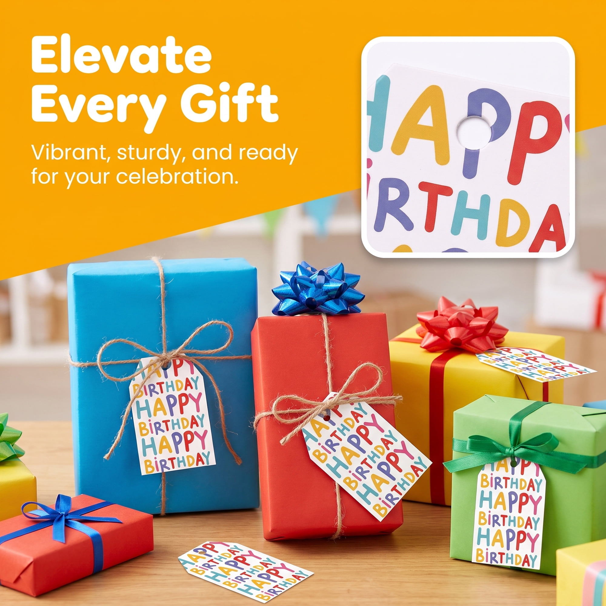 Unique Bargains 100Pcs Elegant Birthday Gift Tags with Twine Letter Pattern 2" x 3.1"