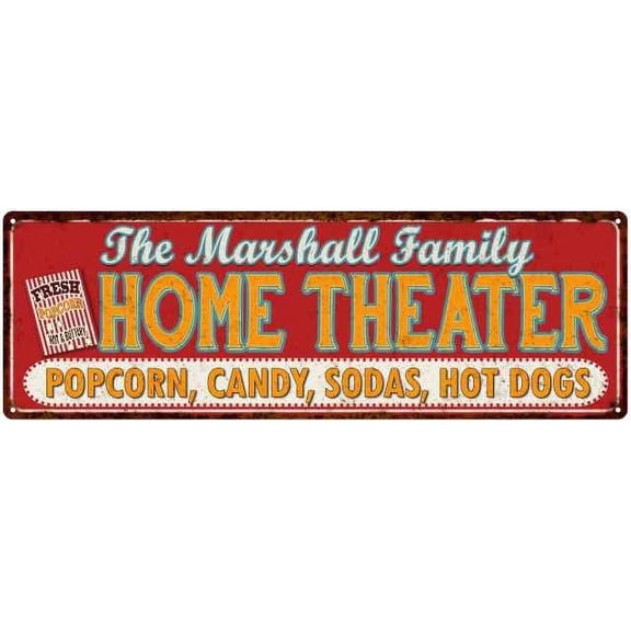 The MARSHALL Family Home Theater Sign Gift 6x18 Metal Movies Decor 106180100125
